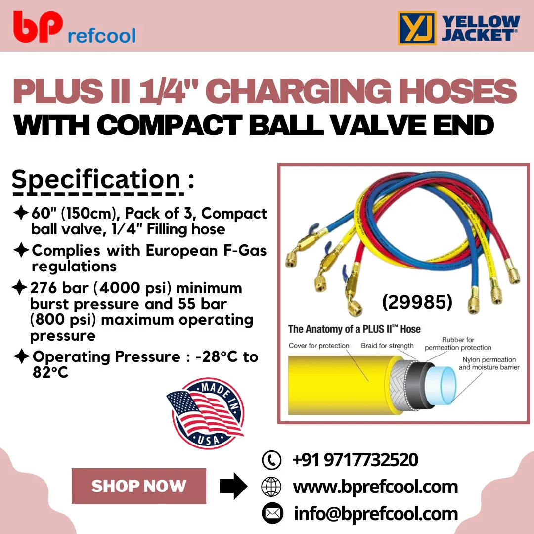 1/4” Charging Hoses With Compact Ball Valve Plus II (Yellow Jacket USA) 29985 pack of 3 - Image 3