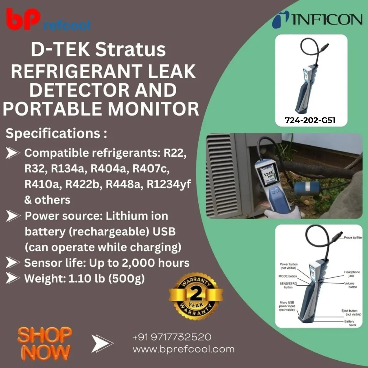 D-TEK Stratus (724-202-G51) REFRIGERANT LEAK DETECTOR AND PORTABLE MONITOR BY INFICON - Image 4