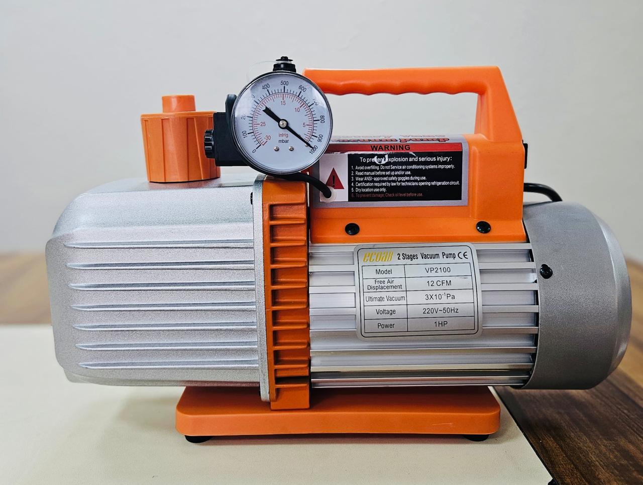 Double Stage Vacuum Pump with Solenoid Valve and Pressure Guage BRAND ECOAB (VP2100) 12 CFM - Image 2