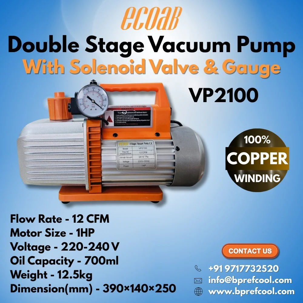 Double Stage Vacuum Pump with Solenoid Valve and Pressure Guage BRAND ECOAB (VP2100) 12 CFM - Image 3