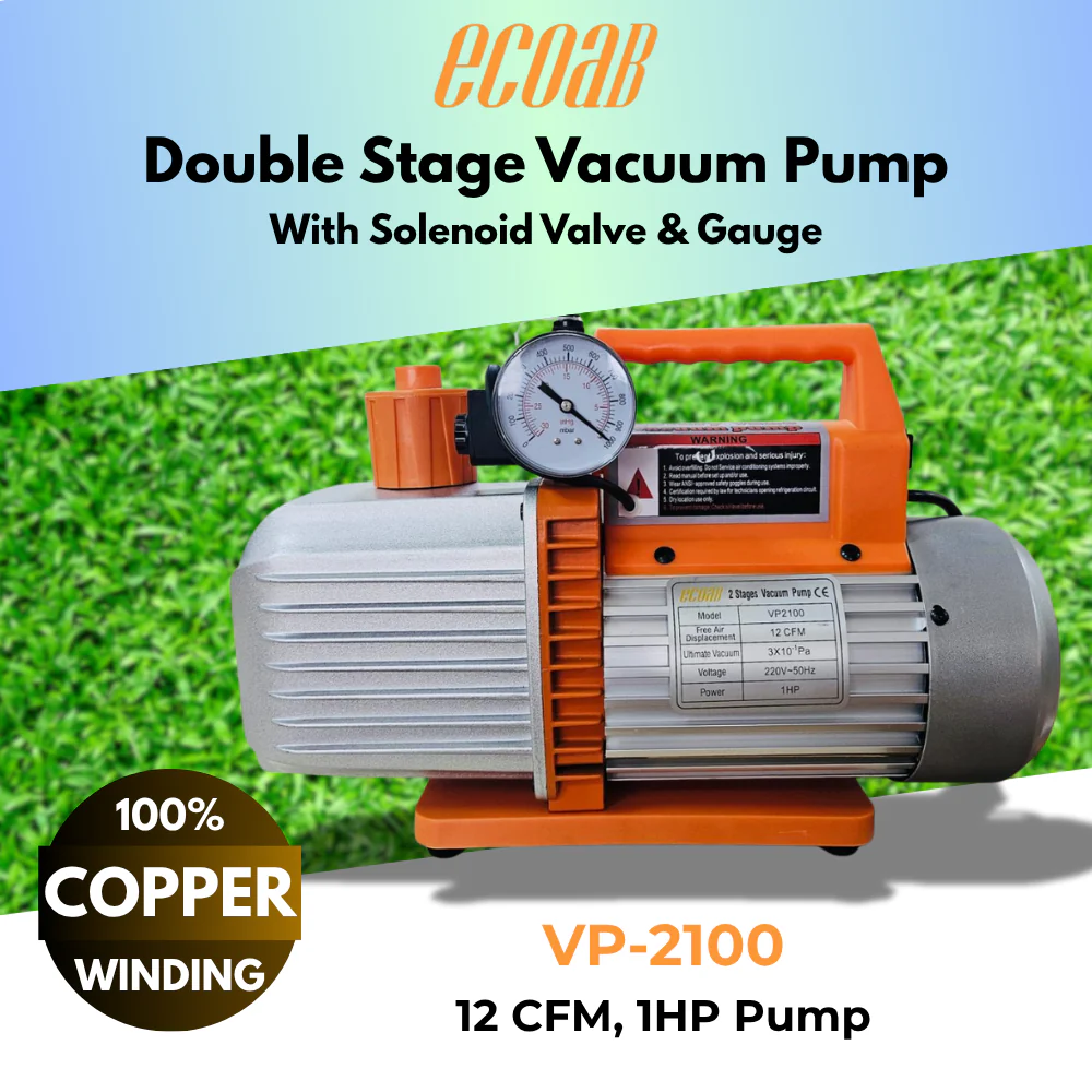 Double Stage Vacuum Pump with Solenoid Valve and Pressure Guage BRAND ECOAB (VP2100) 12 CFM - Image 4